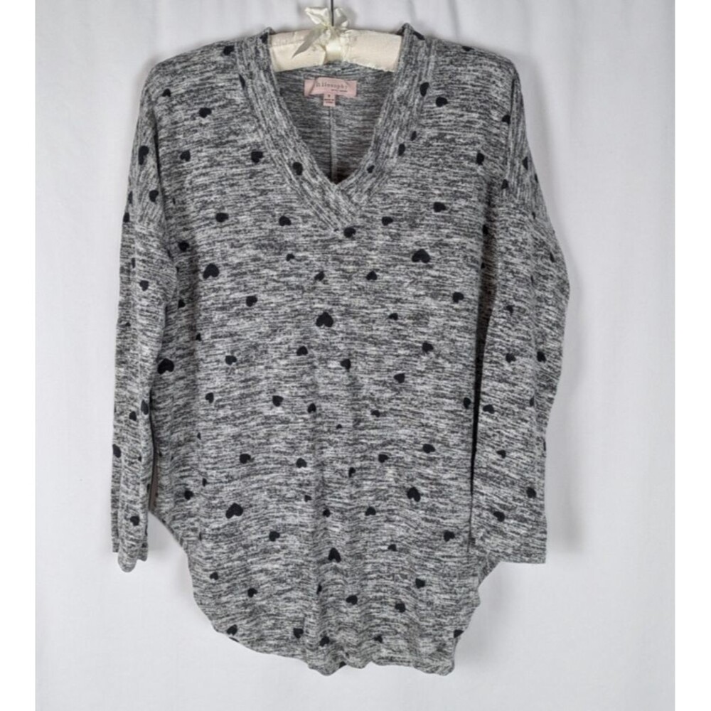 Philosophy Heather Gray Tiny Hearts V Neck Knit Sweater S Casual Loungewear